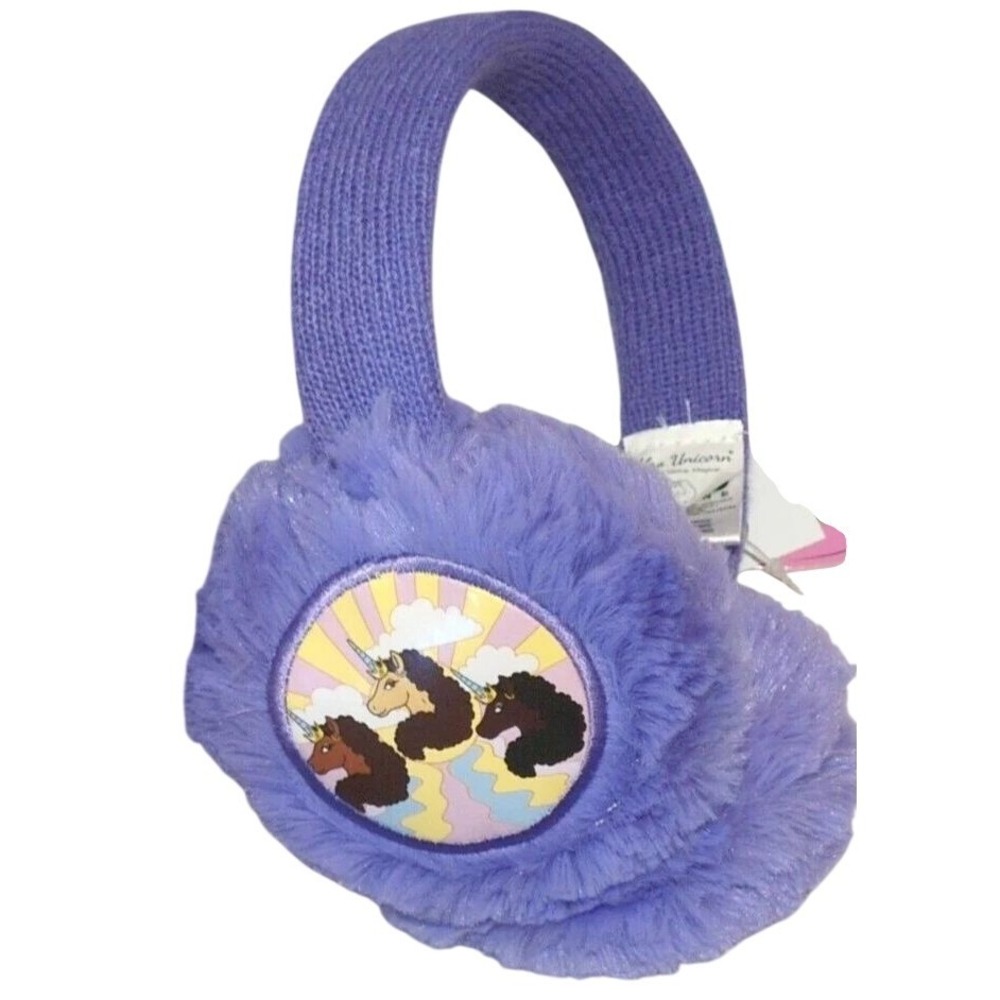 Afro Unicorn Purple Faux Fur Earmuffs with Unicorn Design Mad Engine Winter Warm